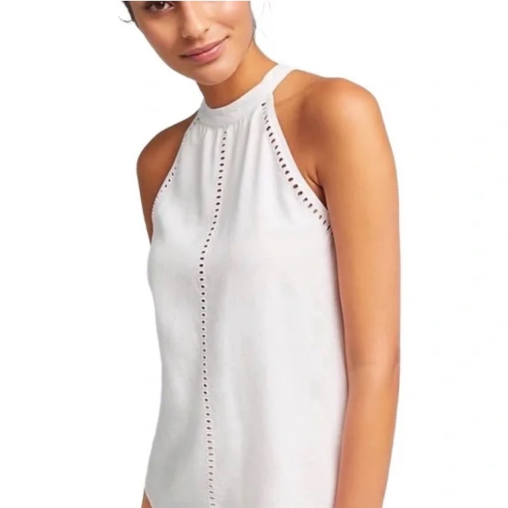 Cloth & Stone White Halter Tank Top Eyelet Trim Tencel Lyocell Blouse XS